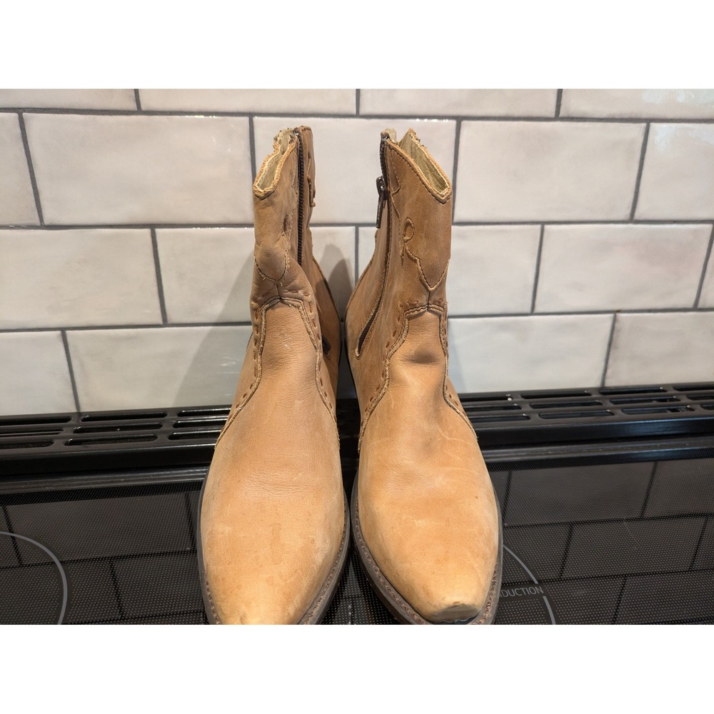 Durango RD872 Tan Leather Western Ankle Boots Womens 6 M Pointed Toe Booties